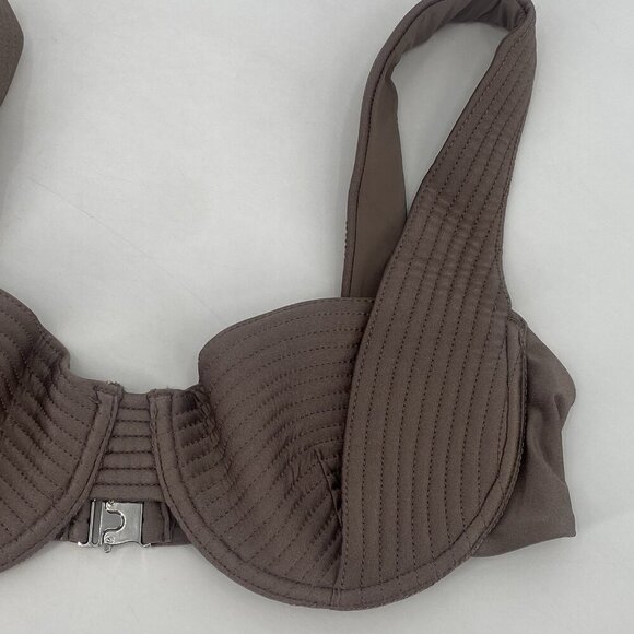 Devon Windsor Size Large Rue Top Bikini Taupe Brown Satin NEW Swim Top - Picture 5 of 13